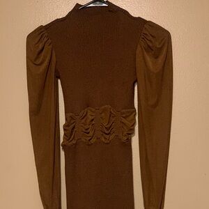 Brown sweater dress w/sheer stomach. Size Small.